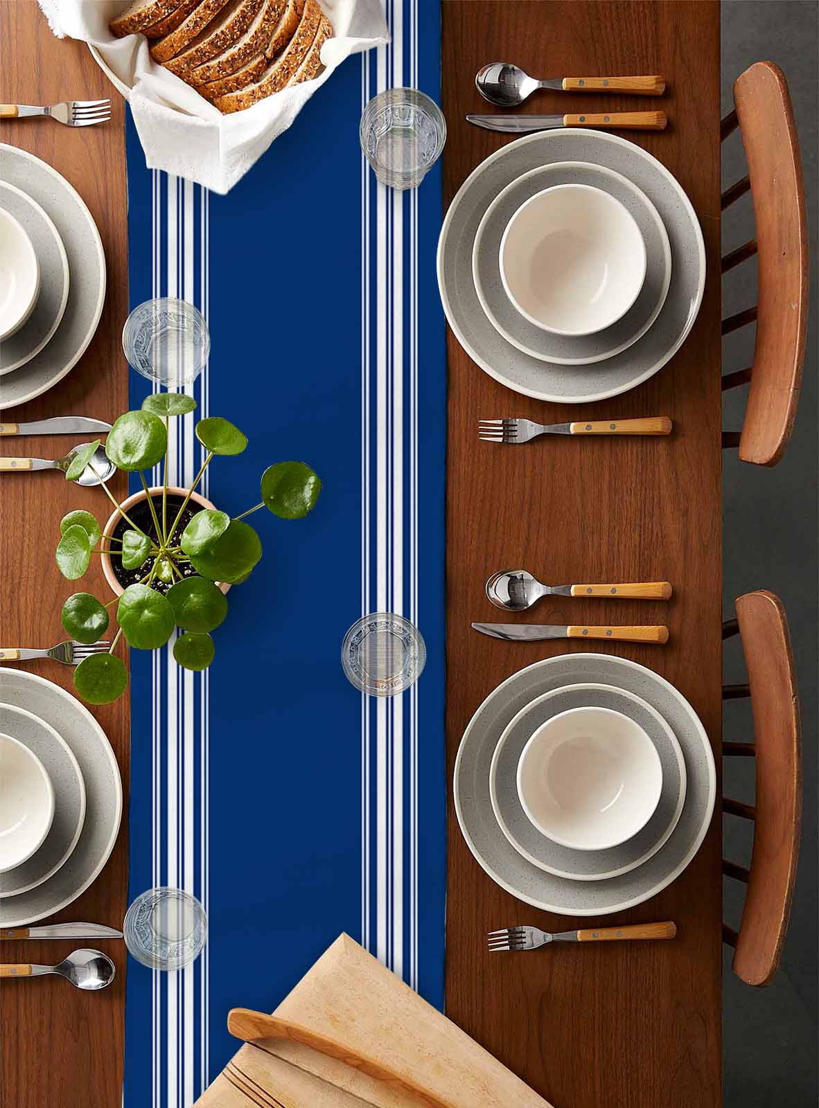 Ldtrchee Blue Striped Table Runner 36 Inches, Farmhouse Blue White Stripes Bed Runner Dresser Scarves Tabletop for Indoor Outdoor Parties/Ceremony/Banquet, 13"x 36"