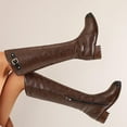 thumbnail image 4 of Brown Women'S Walkable Knee-High Boots With Buckle Side Zipper Round Toe Chunky Heel Low Heel Winter Casual Fashion Comfortable Durable Sole, 4 of 9