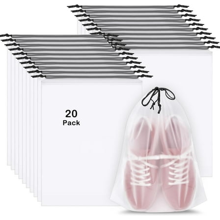 20 Pack Shoe Bags for Travel, 15.7" x 11.8" Clear Travel Shoe Bags for Packing, Large Waterproof Portable Drawstring Travel Shoe Storage Bag Travel Essentials Women for and Men