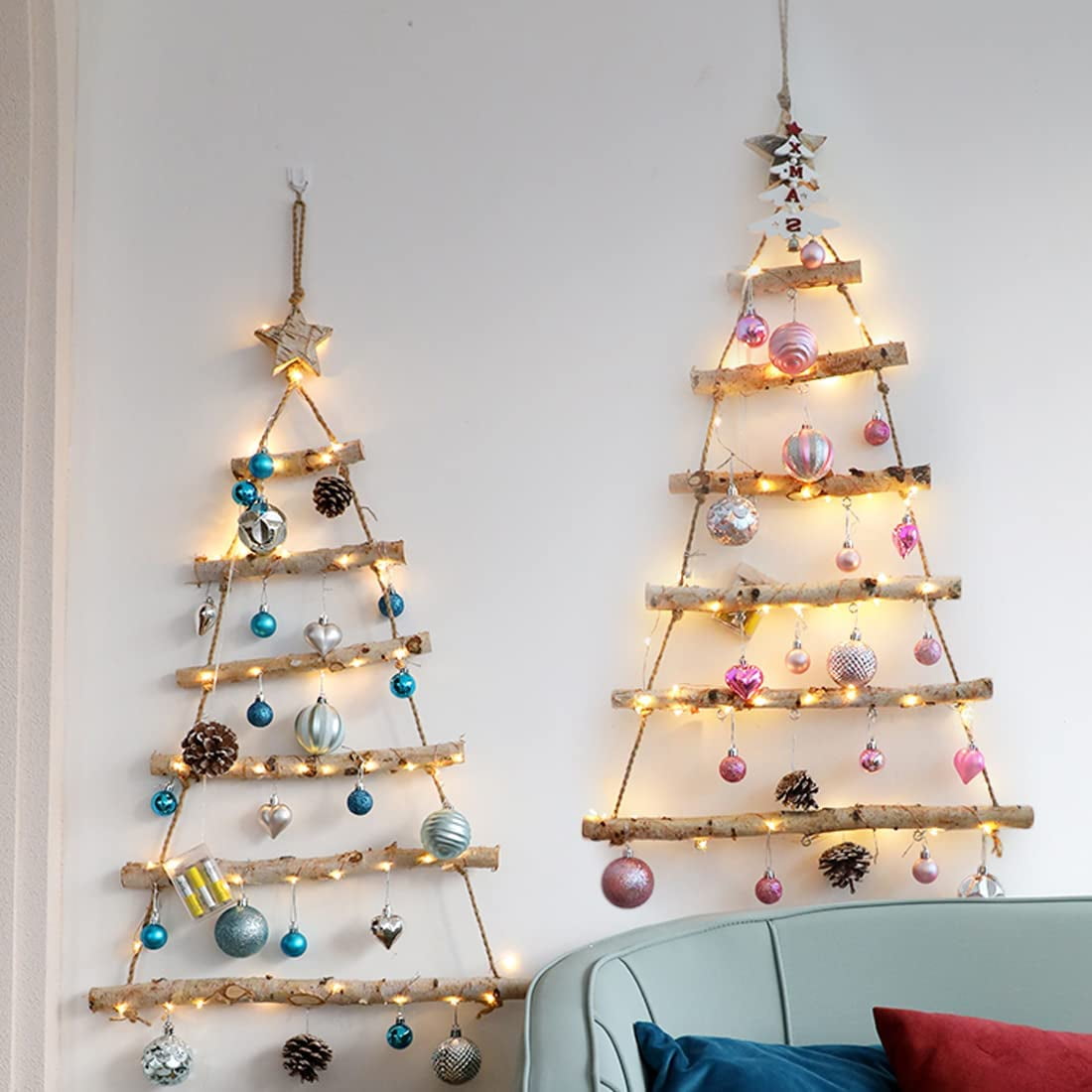 80cm Tall Christmas Lit Twig Wall Tree,with LED Lights Battery