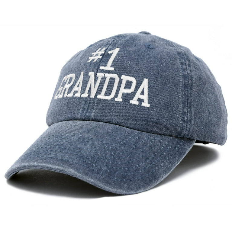 DALIX Number 1 Grandpa Gift Hat Vintage Cap Washed Cotton in Navy Blue