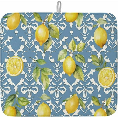 

Yellow Lemon Dish Drying Mat for Kitchen Counter Microfiber Rack Pads Farmhouse Fruit Floral Blue Absorbent Dish Bottle Drying Mat 18 x 24 1 Pack