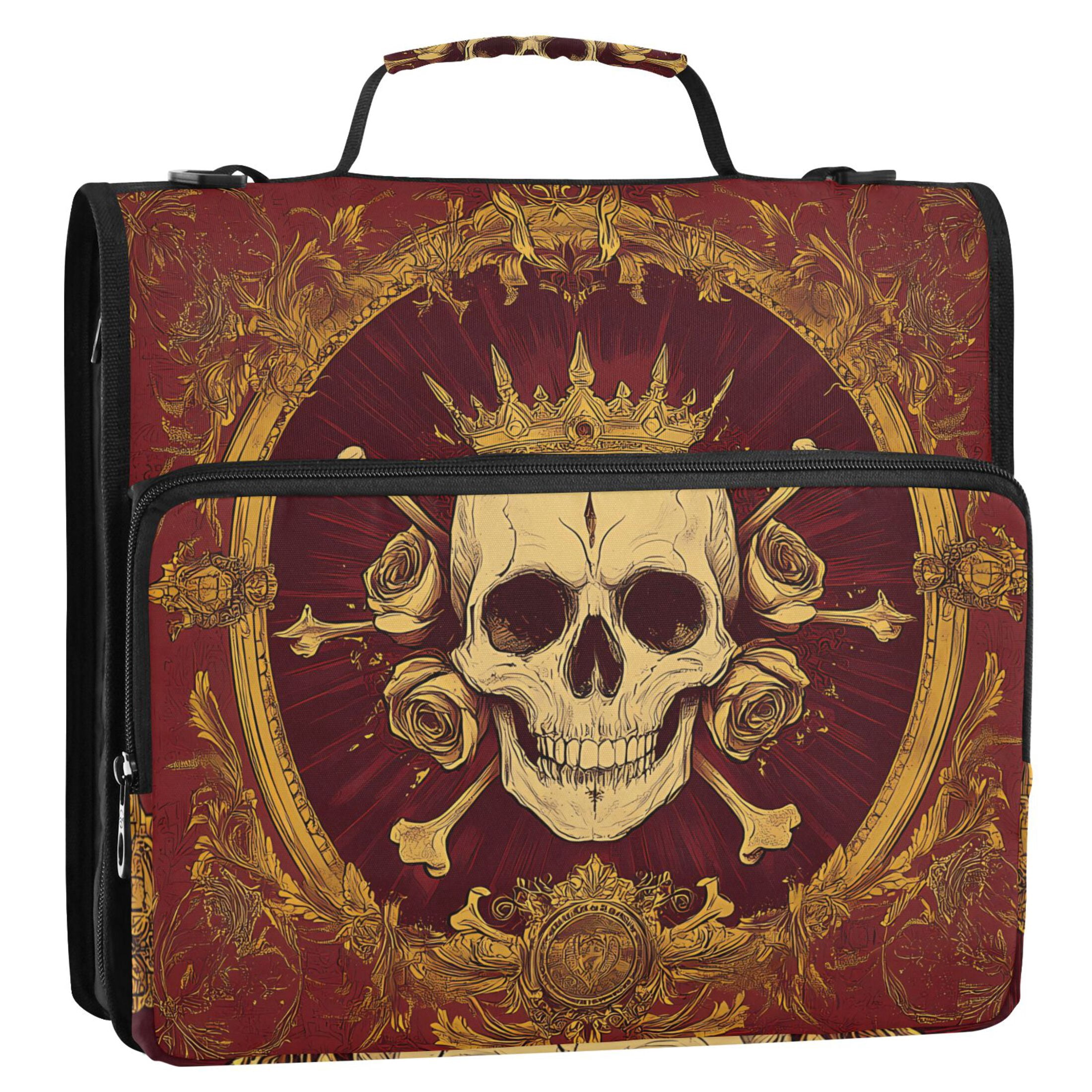 3 Ring Zipper Binder with Shoulder Strap Waterproof Trapper Keeper 2 Inch D-Ring 500 Sheets Capacity Medieval Skeleton