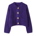 thumbnail image 2 of TGSLY Fall Button Down Sweater for Women Warm Soft Crew Neck Long Sleeve Chunky Knit Cropped Cardigan Loose Casual Solid Color Coat with Pockets L, 2 of 8