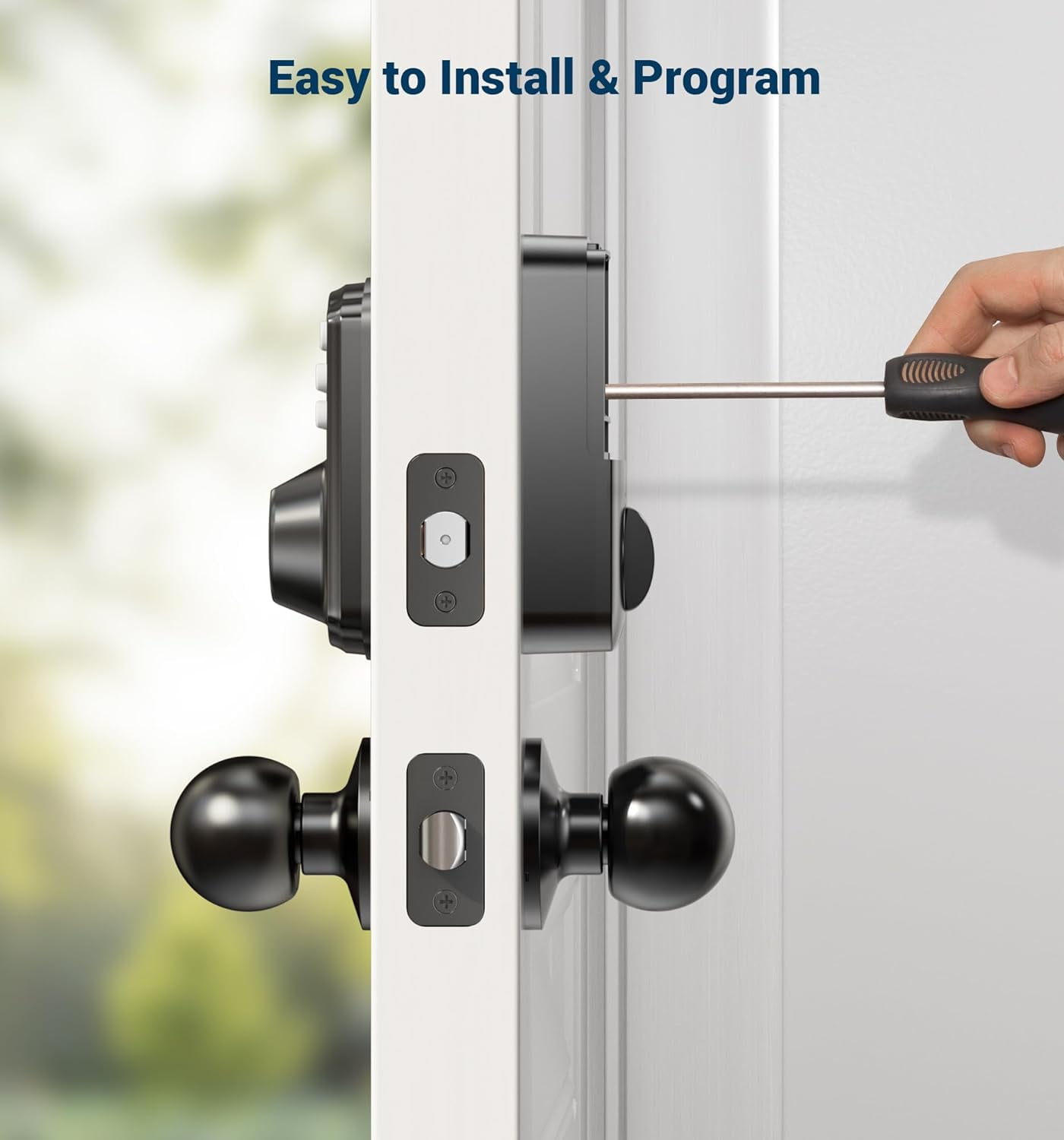 Veise Fingerprint Door Lock with 2 Knobs, Keyless Entry Door Lock with Knob, Electronic Keypad Deadbolt, Matte Black