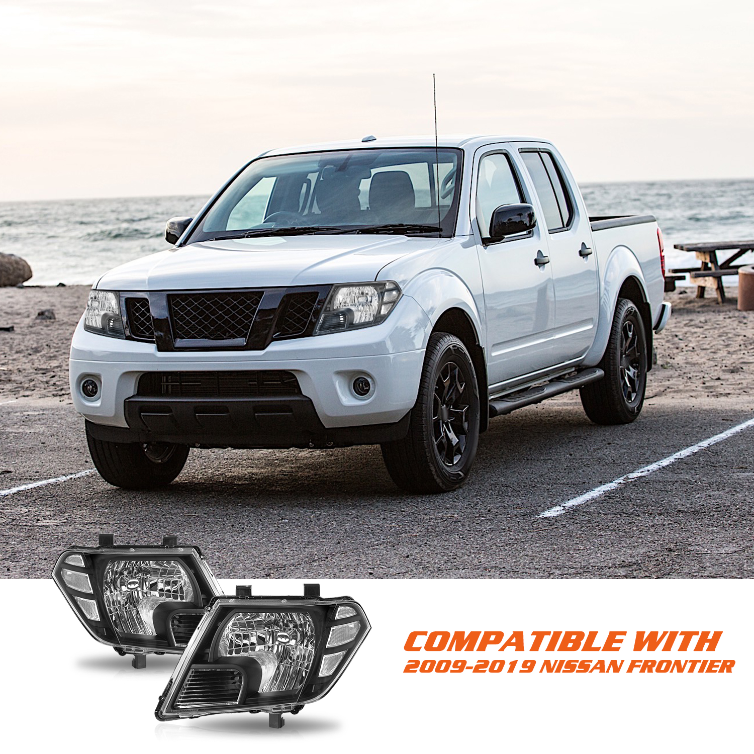 For 2009-2021 Nissan Frontier Truck Black Headlights Assembly Headlamps Pair