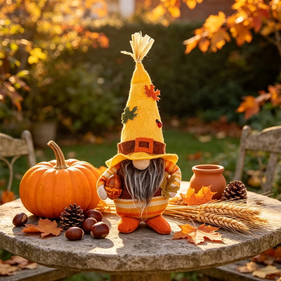 Rustic Thanksgiving Faceless Gnome Resin Statue, Vintage Autumn Harvest Tabletop Figurine, Decorative Fall Home Decor for Desktop, Mantel & Shelf Display, Lazyguy