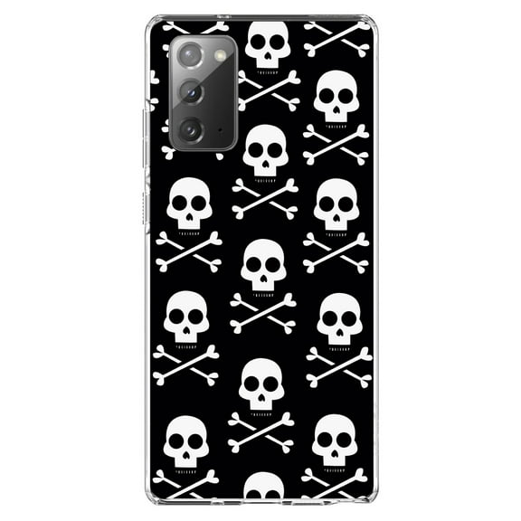 DistinctInk Clear Shockproof Hybrid Case for Galaxy Note 20 ULTRA (6.9" Screen) - TPU Bumper, Acrylic Back, Tempered Glass Screen Protector - Black White Skulls Pattern