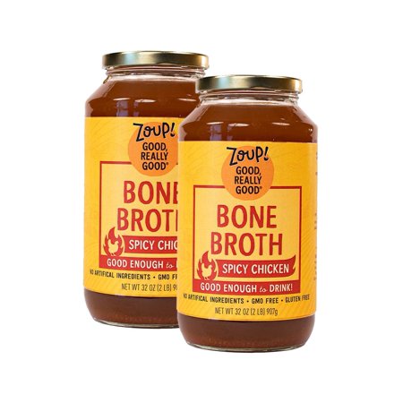 Spicy Chicken Broth by Keto-Friendly, Non-GMO, Paleo-Friendly Clear Spicy Chicken Broth - Great for Stock, Bouillon, Soup Base or in Gravy - 2-Pack (32 oz)
