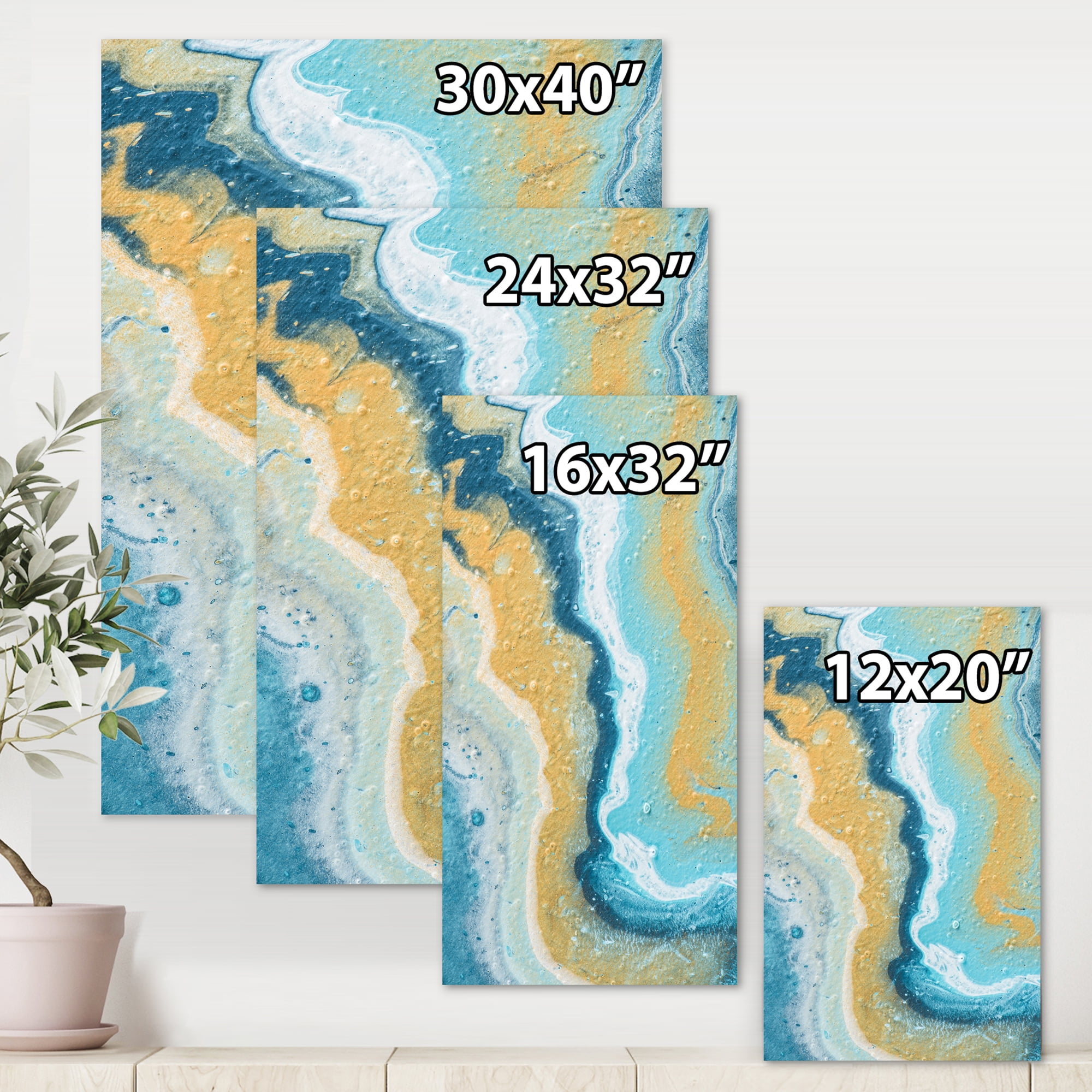 Designart ' Abstract Marble Composition In Blue and Yellow III ' Modern Canvas Wall Art Print