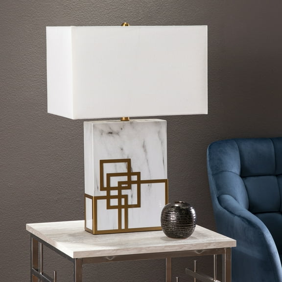 SEI Furniture Loyden Table Lamp in White/Gold with Faux Marble Base