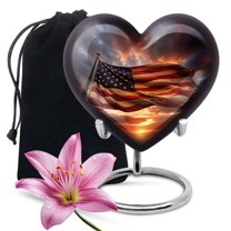 United States Flag Urn, Large Urn For Adults Ashes Women, Cremation Urn Human Ashes, Heart Urn, Funeral Ashes Urns Human Remains Adult, Burial Urns For Adult Human Ashes, Heart Shaped Urns 8 Inch