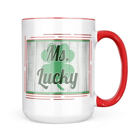 

Christmas Cookie Tin Ms. Lucky St. Patrick s Day Shamrock on Wood Mug gift for Coffee Tea lovers