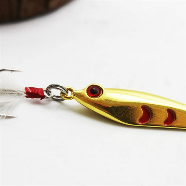 Spinner Spoon Fishing Lures 4.5g Gold Silver Artificial Bait With Feather  Plus Treble Hook 