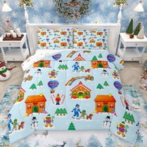 Homewish Cartoon Xmas Snowman Queen Comforter Set,Christmas Gingerbread House Bedding Sets,Colorful Rainbow Pattern Bedding Comforter Set For Boys Girls,Super Cozy Room Decor Reversible,3-Piece