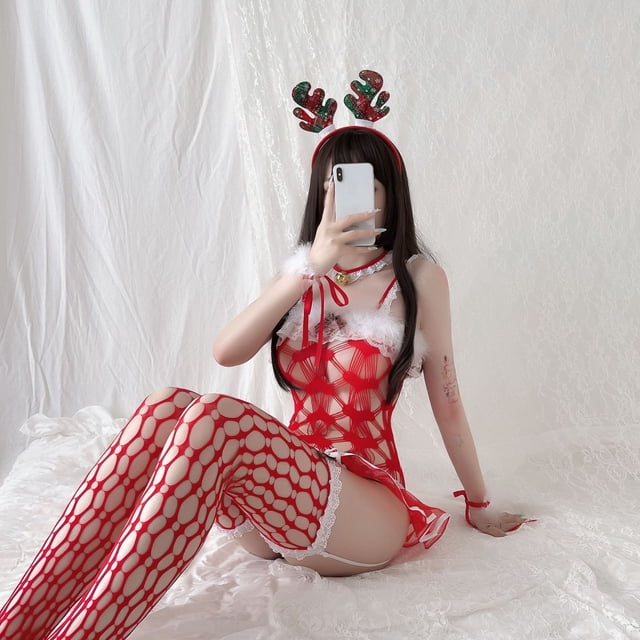 Ropa interior sexy roja uniforme tentación día de Año Nuevo alce peluche sexy Siaman Nets traje