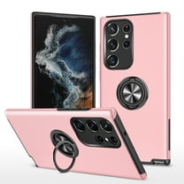 for Samsung Galaxy S25 Ultra Case with Ring Stand, 360° Rotatable Ring Holder Magnetic Kickstand, 2-Layer Heavy Duty Shockproof Rugged Hybrid Hard PC Soft Rubber Case for Galaxy S25 Ultra, Rosegold