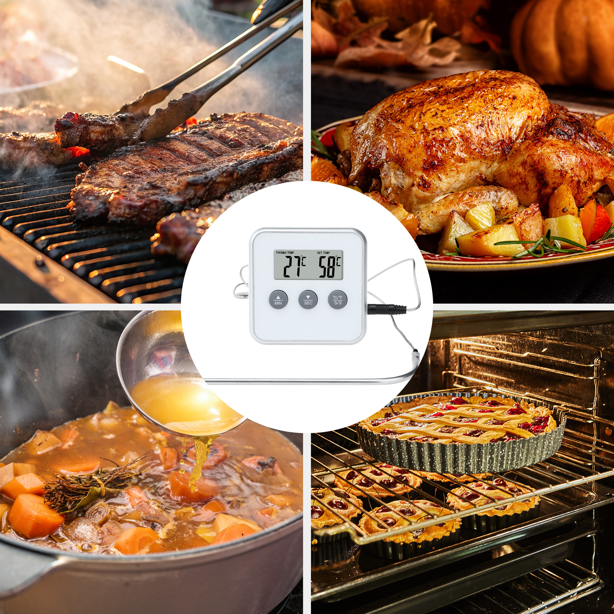 Unique Bargains Digital Meat Instant Read Cooking Thermometer White