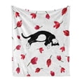 thumbnail image 1 of Modern Soft Flannel Fleece Throw Blanket, Kitty Sleeping Surrounded by Tulips Cat Animal Pet Creature Print, Cozy Plush for Indoor and Outdoor Use, 50" x 60", Black White Pink, by Ambesonne, 1 of 6