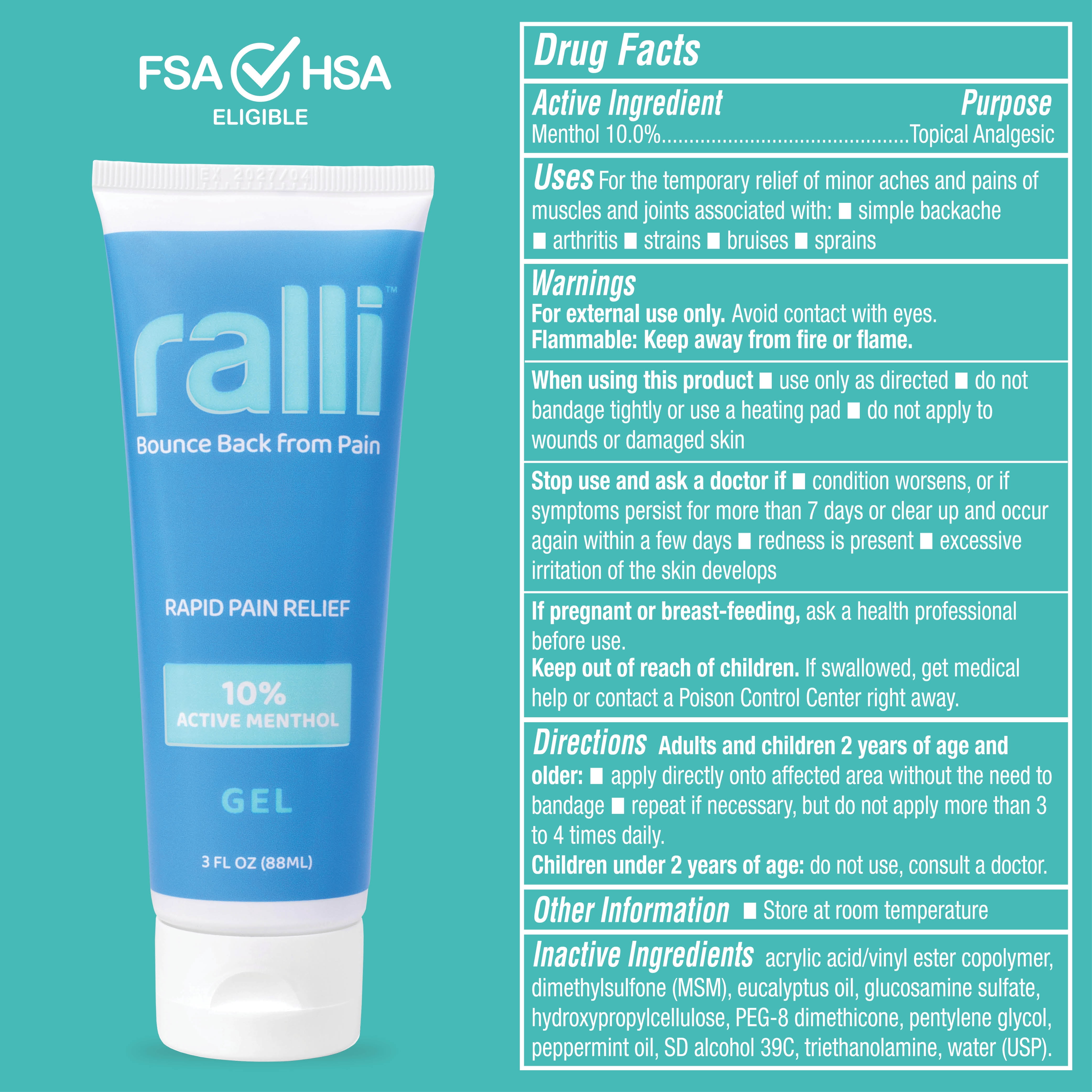 Ralli Rapid Relief Gel for Muscle Aches, Joint Pain and Arthritis, 3oz