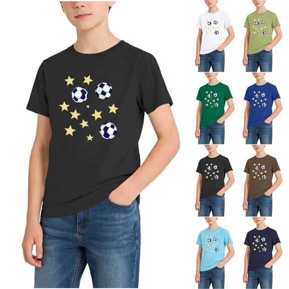 DJDLJWCJ Boys Crewneck T-shirt Soccer Graphic Printed Short Sleeve Shirts Soft Breathable Summer Lightweight Athletic Sports Shirts White Size 11-12 Years