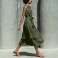 thumbnail image 6 of NTACZA Sundresses for Women Cotton Lien Sleeveless Maxi Flowy A-Line Round Neck Casual Ruched Waist Front Tie Vacation Beach Green L, 6 of 7