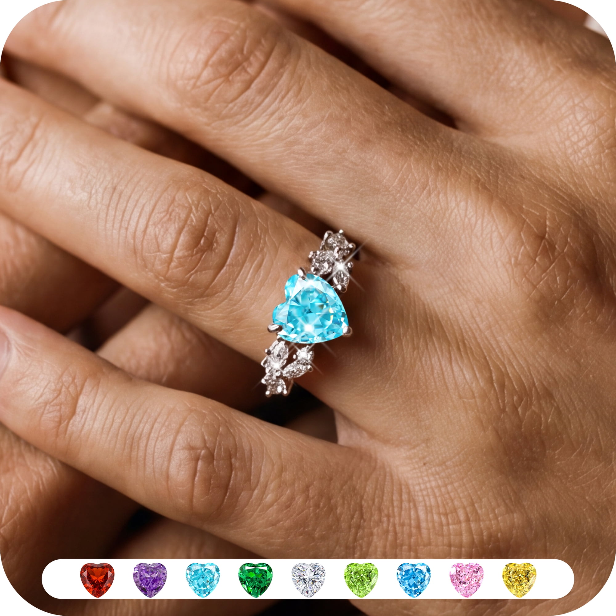 Yndra Heart Birthstone Ring for Women,Silver Plated CZ Promise Ring,Heart Engagement Ring, Valentine’s Day Birthday Christmas Mother’s Day Jewelry Gift for Women Wife Mom Girlfriend