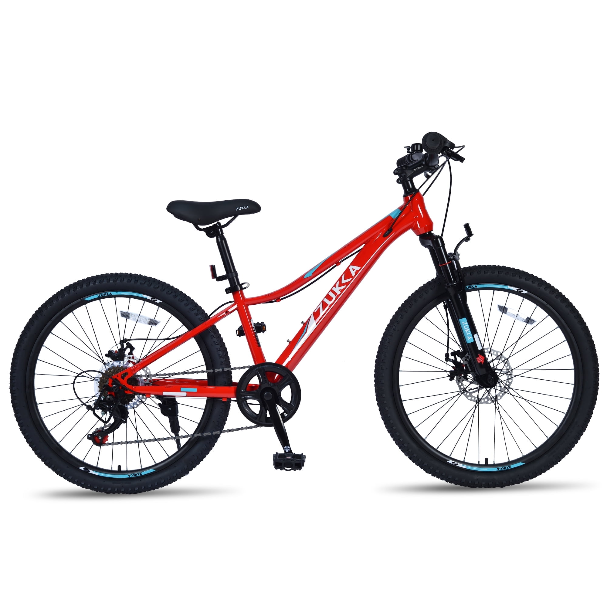 imerelez 24 Inch Mountain Bike - 6-Speed Shimano Gears, Steel Frame with Suspension Fork & Dual Disc Brakes,for Trail Riding,Red