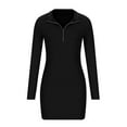 thumbnail image 5 of Women Sexy Dress Long Sleeve Lapel Zipper Knit Ribbed Mini Tight Dress Solid Color Slim Fit Short Pencil Dress Clubwear, 5 of 6