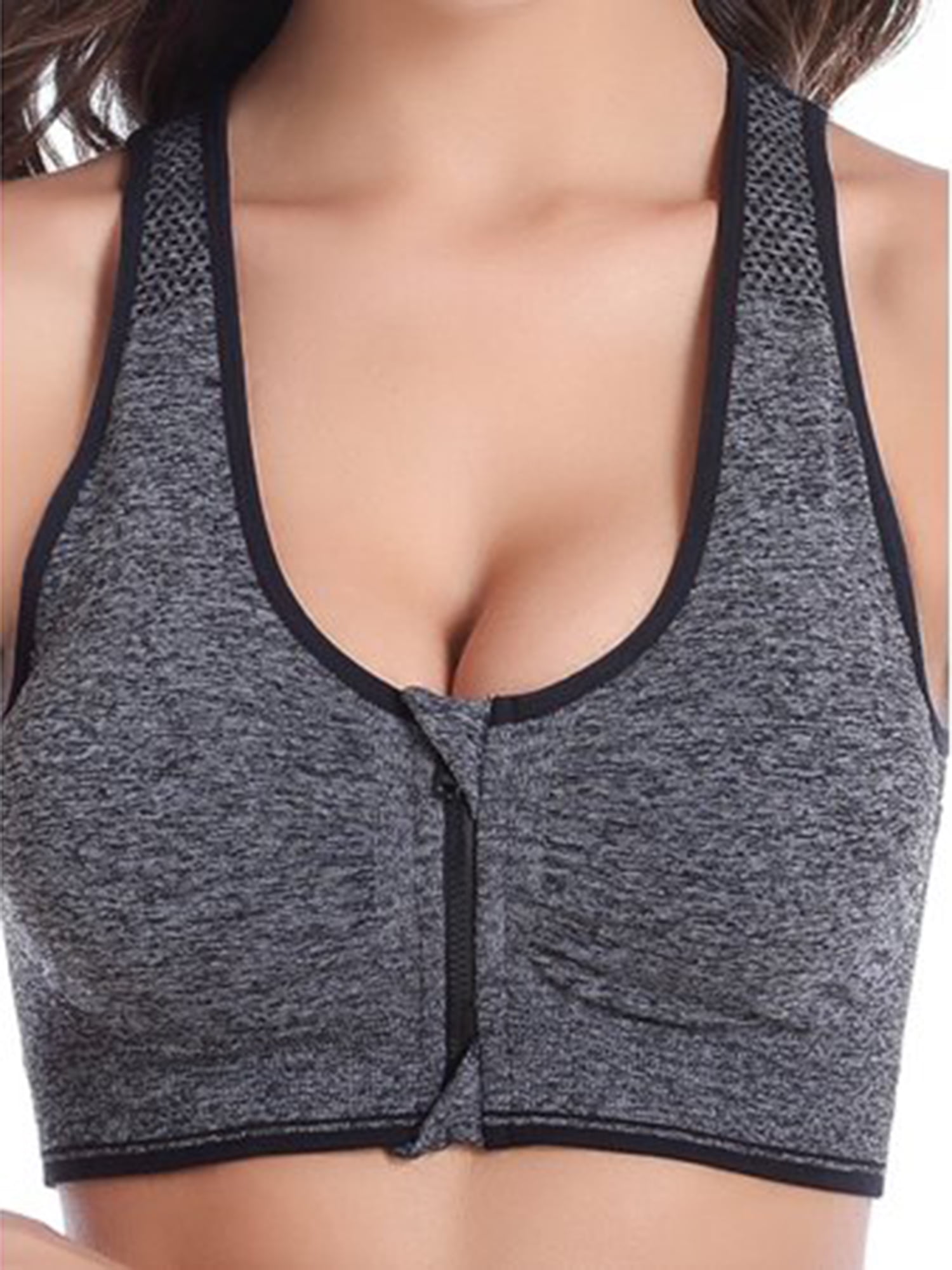 SAYFUT Women's Shirred Front Zipper Closure Sports Bra High Impact