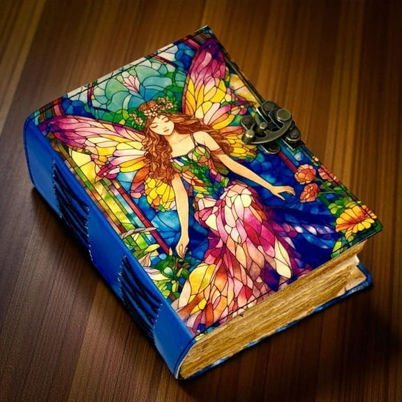 Fairy Leather Grimoire Journal – Handmade 200-Page Book of Shadows, Vintage Witchcraft Spellbook, Wiccan Pagan Journal, Gothic Witchy Gift