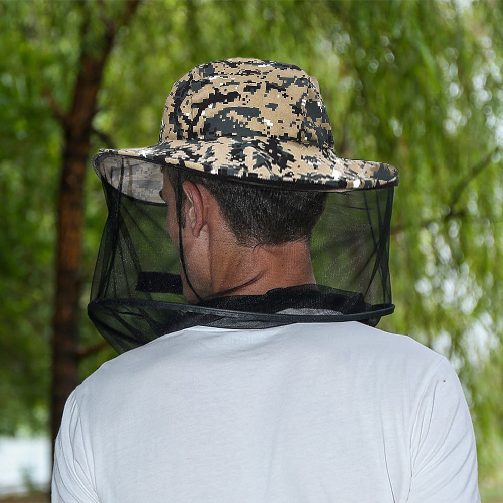 Mosquito Head Net Hat, Fishing Hat with Netting for Face and Neck  Protection, Sun Hat for Outdoor Sports, Brown Camouflage