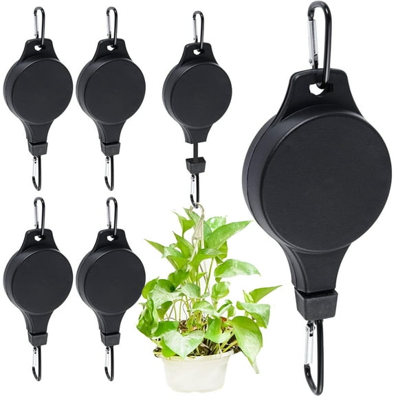 6pcs Plant Pulley Retractable Hanger Easy Reach Plant Pulley Adjustable Height Wheel for Hanging Plants Heavy Duty Plant Hanger for Garden Baskets Pots