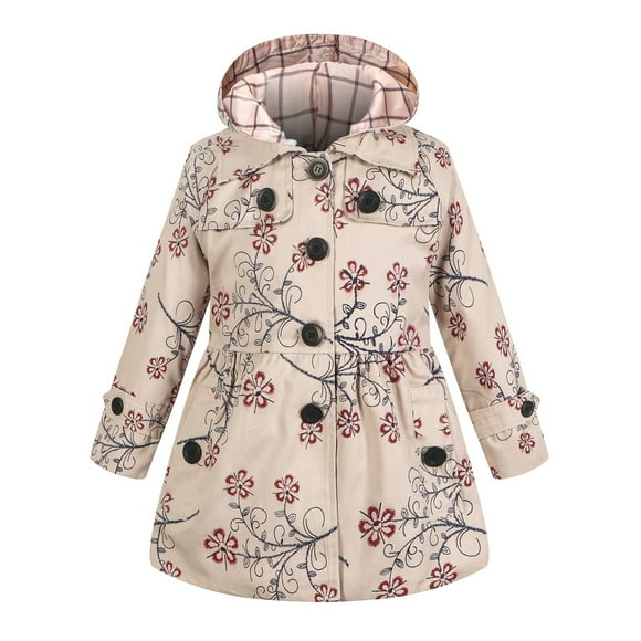 uublik Girls Quilted Jacket Winter Outerwear Trench Coat Zipper Hooded Jackets Coat With Detachable Hat Khaki, Size 3-10 Years
