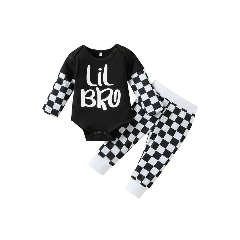 2pcs Baby Infant Boys Casual Checkerboard Long Sleeve Onesie Pants