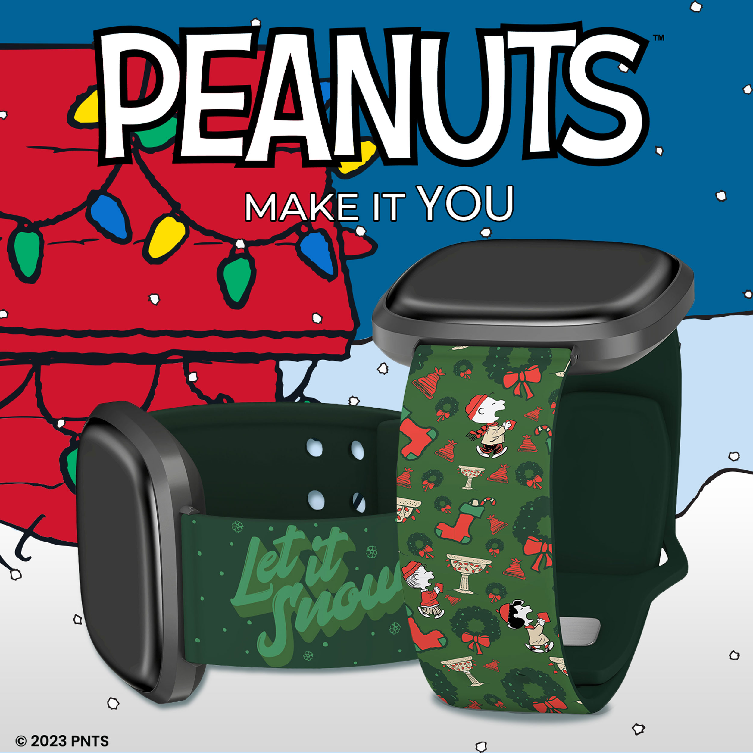 Peanuts Holiday Happiness HD Unisex Watch Band Compatible with FitBit Versa 3 & Sense (20mm Short Let It Snow) by Affinity Bands