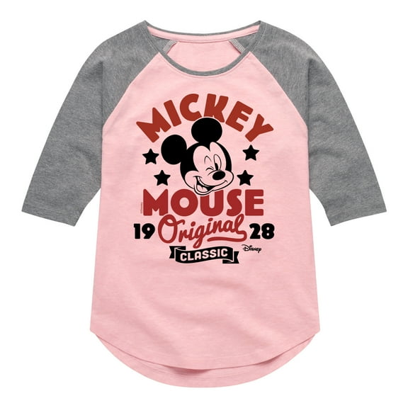 Disney - Mickey Mouse - 1928 Original & Classic - Toddler & Youth Girls Raglan Graphic T-Shirt
