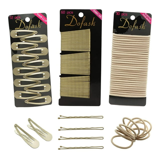 Dofash Juego de pinzas para el cabello, 102 unidades, pinzas para el cabello trenzadas para mujeres (horquillas, 60 piezas + lazos hiperelásticos, 30 piezas + pinzas para el cabello a presión, 12 piez
