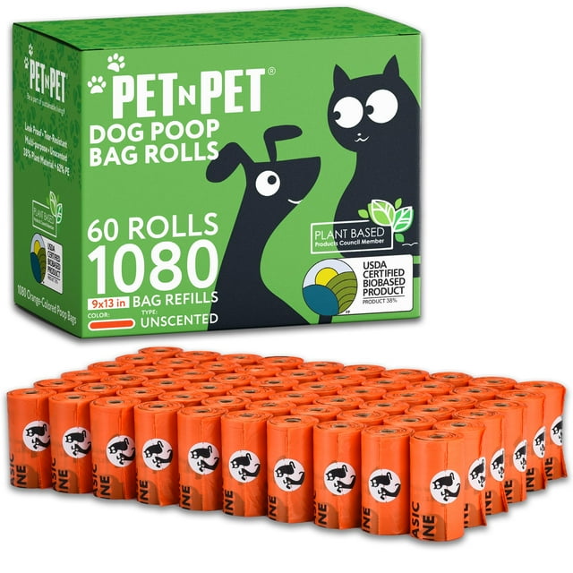 Bolsas para excrementos PET N PET, 1080 unidades, color naranja, para perros, sin perfume