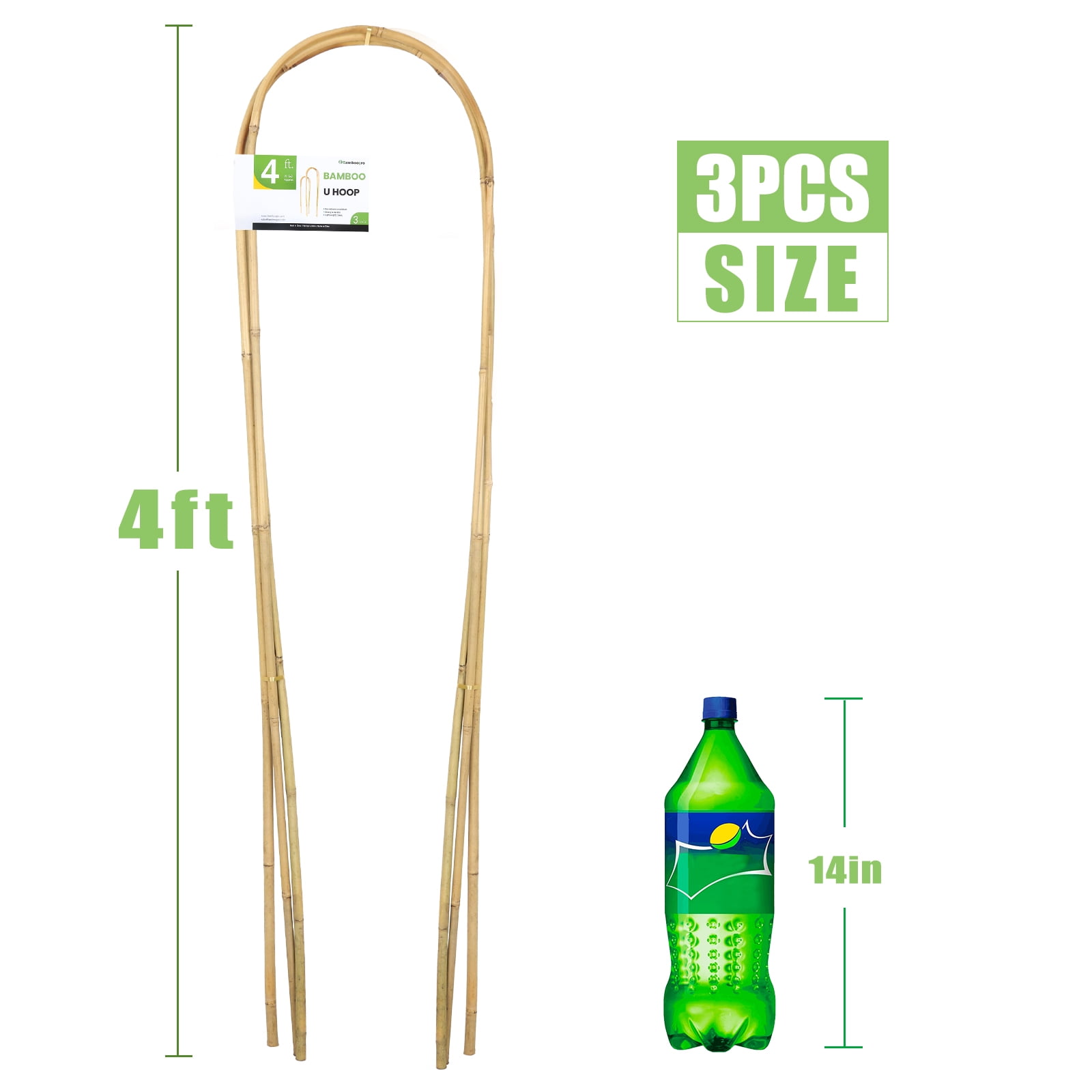 4ft Natural U-Hoops Bamboo Trellis U-Shaped Garden Trellis for Climbing Plants, Vines, Ivy, Flowers, and Potted Plants 3pcs