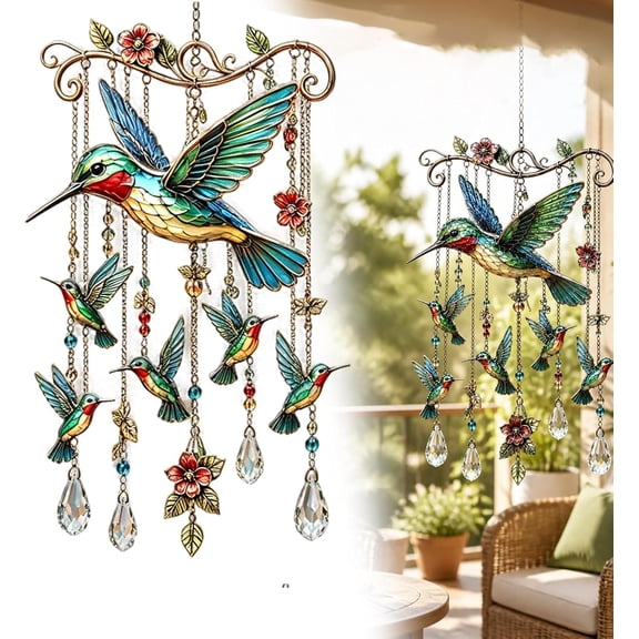 Graceful Hummingbird Wind Chime - Graceful Bird Wind Chime Crystal Suncatcher Hanging Decor (Style A)