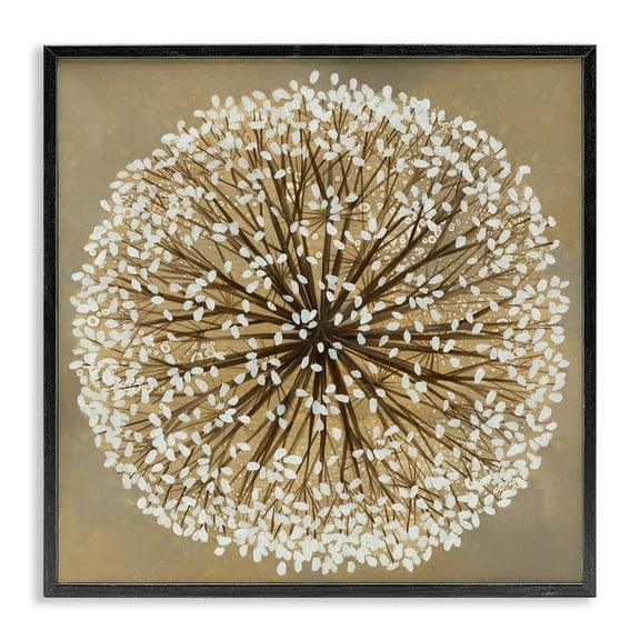 Stupell Industries Abstract Dandelion Flower Full Bloom Brown White Framed Wall Art Design by Liz Jardine, 12" x 12", Black Framed