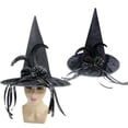 thumbnail image 2 of AWZXDE Chapeau de Sorcière Violet pour Fête d'Halloween pour Femme avec Fleurs Rouges, Couvre-Chef Pointu Noir, 2 of 8