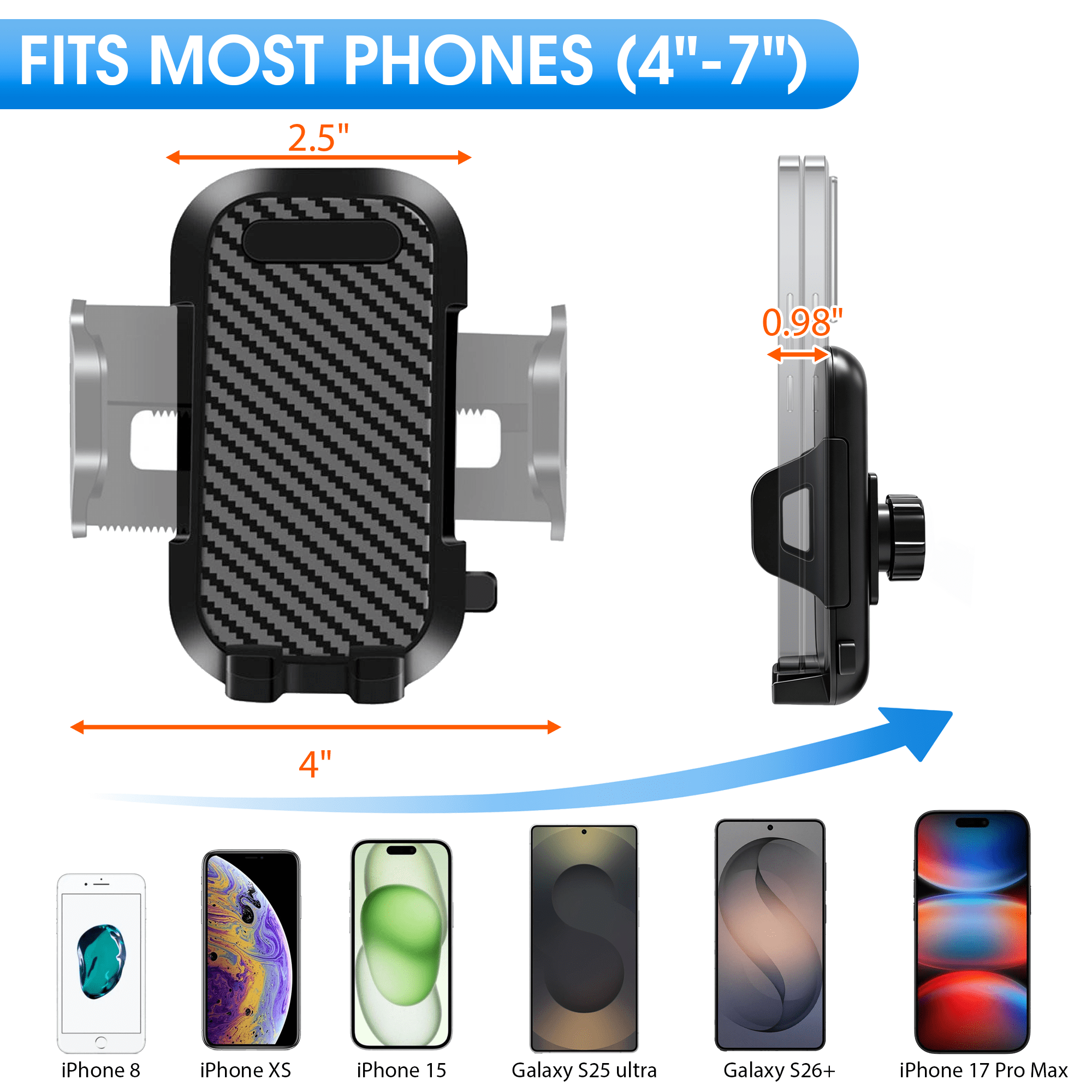 GARITIN Car Phone Holder Suction Cup 360° Adjustable Car Phone Mount, Cell Phone Holder for Dashboard Windshield Air Vent