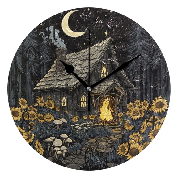 WOBOGO Witch Hut Wall Clock 10in Silent Mechanism Battery Operated Retro Style for Living Room Bedroom and Kitchen Black Pointer