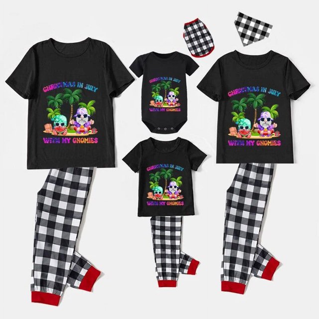 Pijamas familiares navideños a juego, conjuntos de pijamas negros, My Gnomies, Christams In July