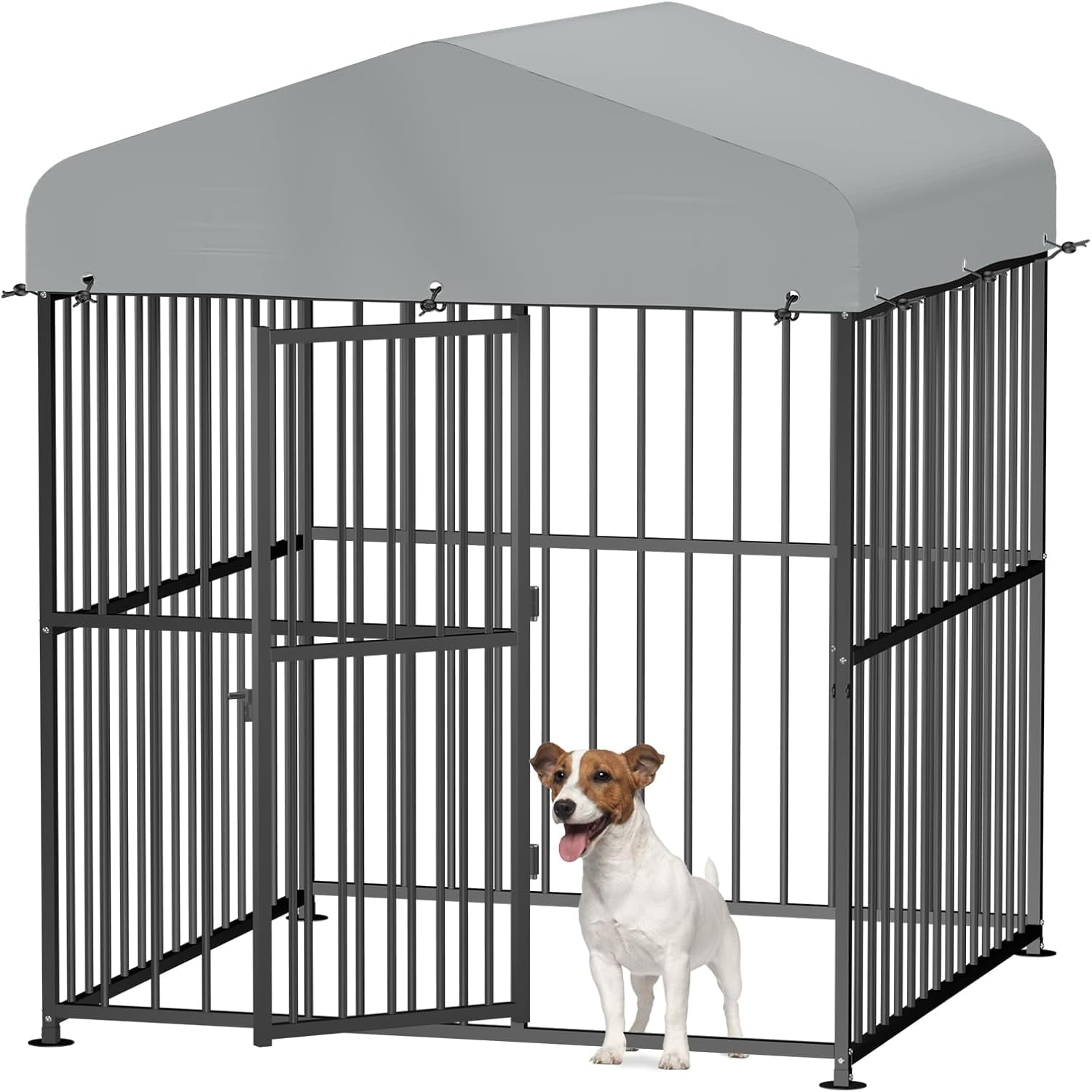 6 x 6 x 6 Ft Large Outdoor Dog Kennel, Heavy Duty Outside Dog Run Enclosure with UV & Waterproof Cover, Dog Pen House Pet Playpen with Thickened Bars & Secure Lock for Small to Large Dogs