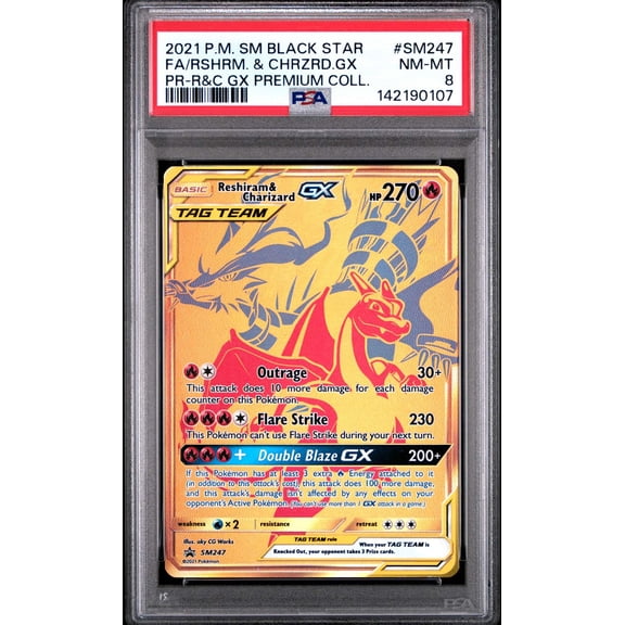 Collectible Graded 2021 Pokemon SM Black Star Promo Reshiram Charizard GX PSA 8 #SM247 Trading Card
