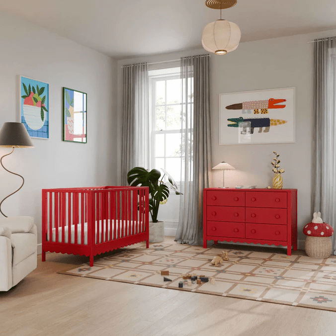 daVinci Sammy Scallop 4 in 1 Convertible Crib, Strawberry Red