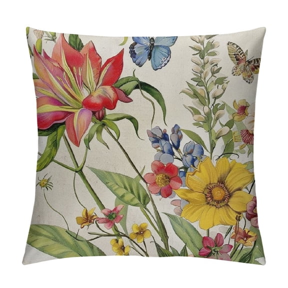 Shiartex Throw Pillow Covers Decorative Spring Pillow Covers Flower Butterfly Farmhouse Pillowcases for Sofa Couch Living Room Outdoor，Multi-Size